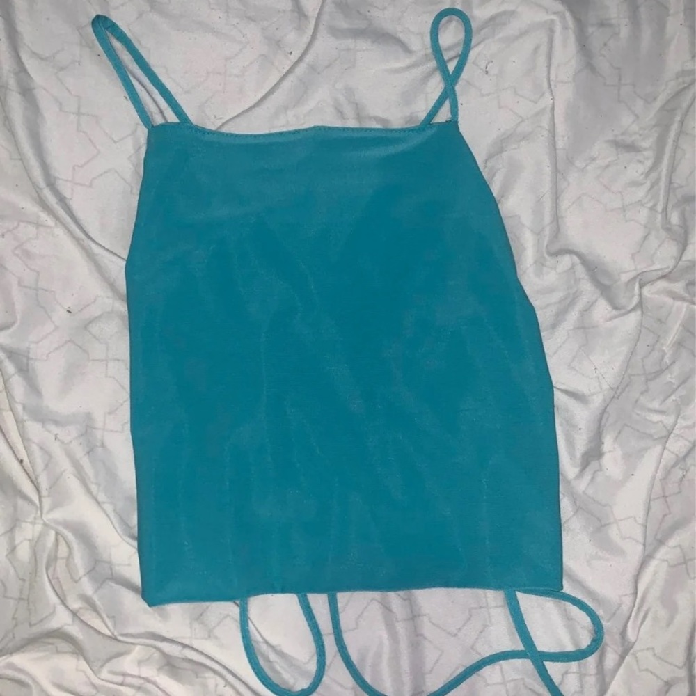 Teal tie back crop top